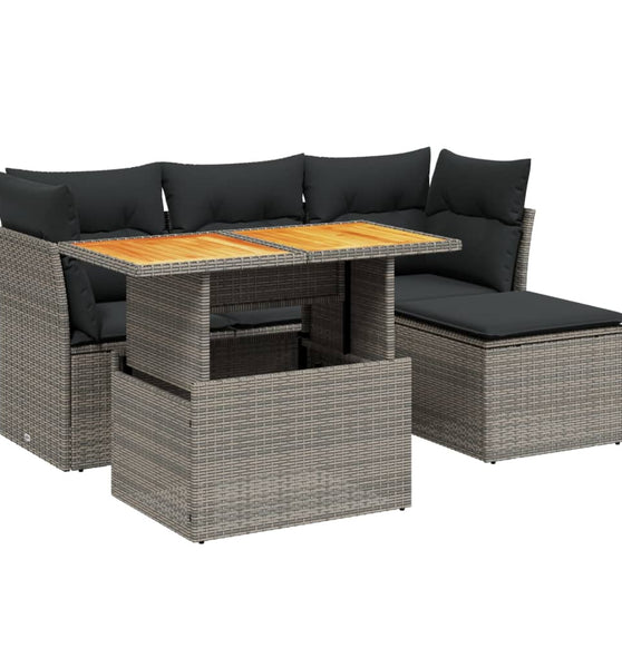 6-tlg. Garten-Sofagarnitur mit Kissen Grau Poly Rattan