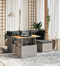 6-tlg. Garten-Sofagarnitur mit Kissen Grau Poly Rattan