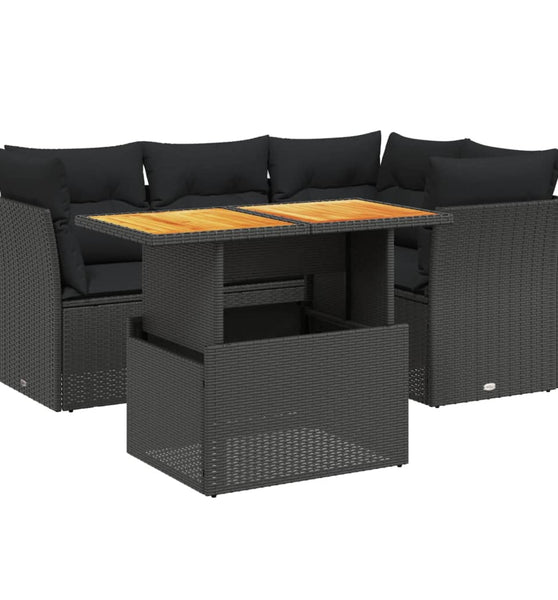 5-tlg. Garten-Sofagarnitur mit Kissen Schwarz Poly Rattan