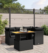 5-tlg. Garten-Sofagarnitur mit Kissen Schwarz Poly Rattan
