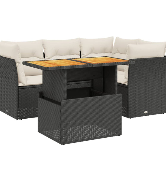 5-tlg. Garten-Sofagarnitur mit Kissen Schwarz Poly Rattan
