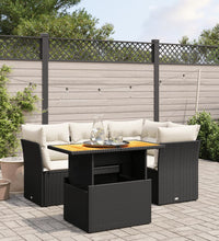 5-tlg. Garten-Sofagarnitur mit Kissen Schwarz Poly Rattan