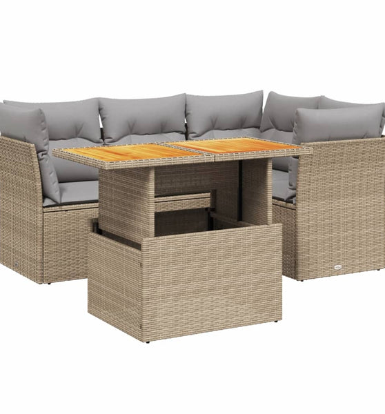 5-tlg. Garten-Sofagarnitur mit Kissen Beige Poly Rattan