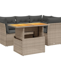 5-tlg. Garten-Sofagarnitur mit Kissen Grau Poly Rattan