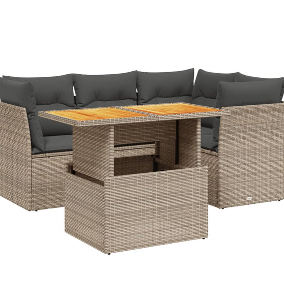 5-tlg. Garten-Sofagarnitur mit Kissen Grau Poly Rattan