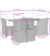 5-tlg. Garten-Sofagarnitur mit Kissen Grau Poly Rattan