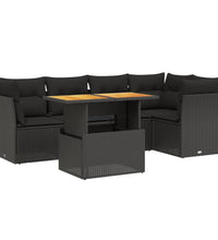 5-tlg. Garten-Sofagarnitur mit Kissen Schwarz Poly Rattan