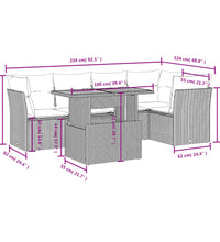 5-tlg. Garten-Sofagarnitur mit Kissen Schwarz Poly Rattan