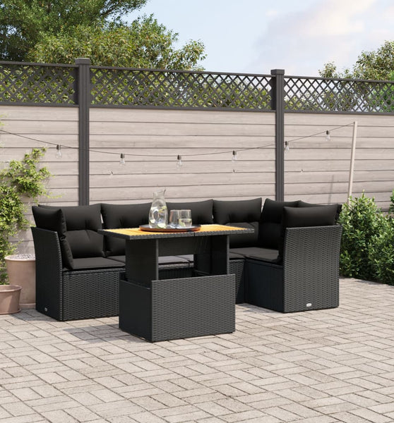 5-tlg. Garten-Sofagarnitur mit Kissen Schwarz Poly Rattan