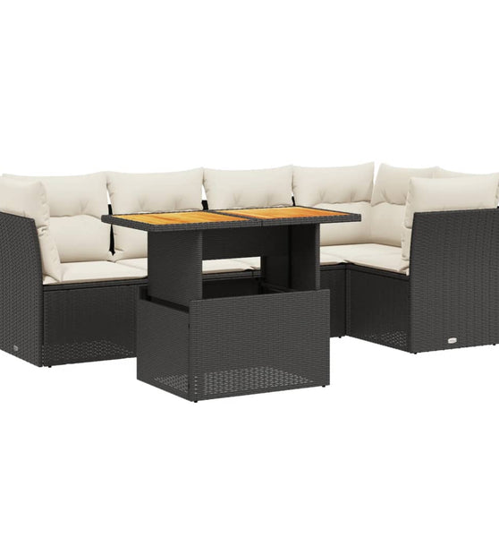 5-tlg. Garten-Sofagarnitur mit Kissen Schwarz Poly Rattan