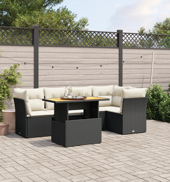 5-tlg. Garten-Sofagarnitur mit Kissen Schwarz Poly Rattan