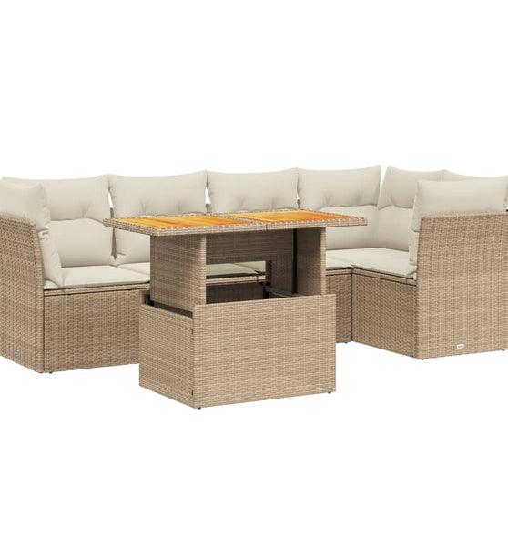 5-tlg. Garten-Sofagarnitur mit Kissen Beige Poly Rattan