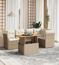 5-tlg. Garten-Sofagarnitur mit Kissen Beige Poly Rattan