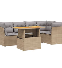 5-tlg. Garten-Sofagarnitur mit Kissen Beige Poly Rattan