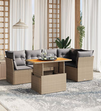 5-tlg. Garten-Sofagarnitur mit Kissen Beige Poly Rattan