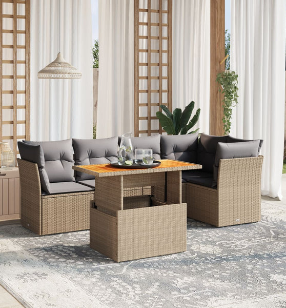 5-tlg. Garten-Sofagarnitur mit Kissen Beige Poly Rattan