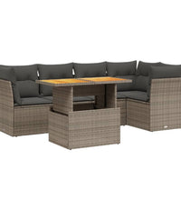 5-tlg. Garten-Sofagarnitur mit Kissen Grau Poly Rattan