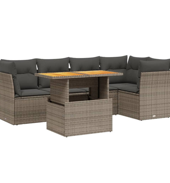 5-tlg. Garten-Sofagarnitur mit Kissen Grau Poly Rattan