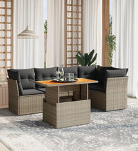 5-tlg. Garten-Sofagarnitur mit Kissen Grau Poly Rattan
