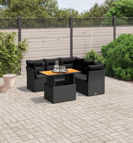 5-tlg. Garten-Sofagarnitur mit Kissen Schwarz Poly Rattan