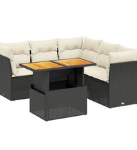 5-tlg. Garten-Sofagarnitur mit Kissen Schwarz Poly Rattan