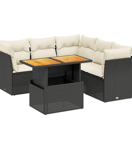 5-tlg. Garten-Sofagarnitur mit Kissen Schwarz Poly Rattan