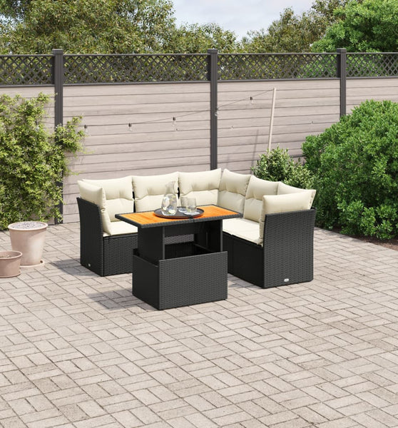 5-tlg. Garten-Sofagarnitur mit Kissen Schwarz Poly Rattan