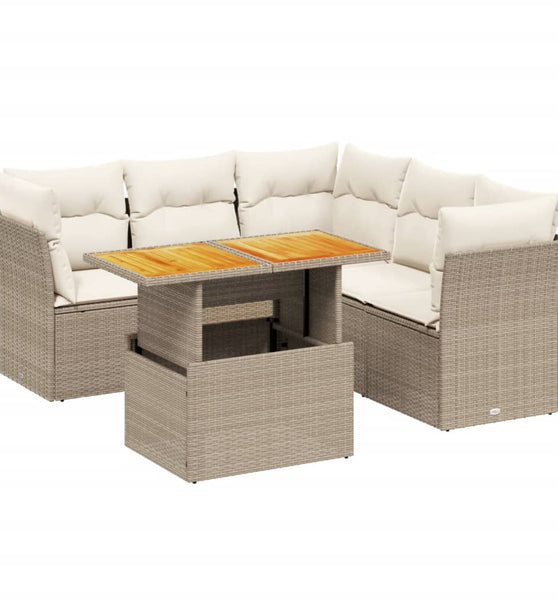 5-tlg. Garten-Sofagarnitur mit Kissen Beige Poly Rattan