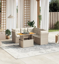 5-tlg. Garten-Sofagarnitur mit Kissen Beige Poly Rattan