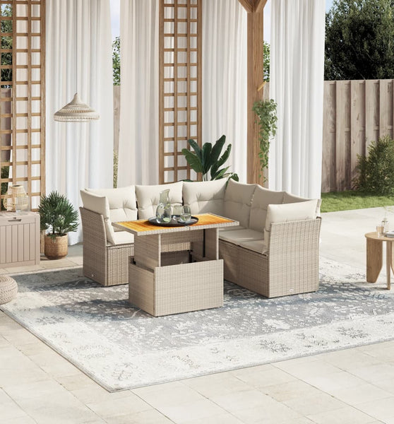 5-tlg. Garten-Sofagarnitur mit Kissen Beige Poly Rattan