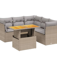 5-tlg. Garten-Sofagarnitur mit Kissen Beige Poly Rattan