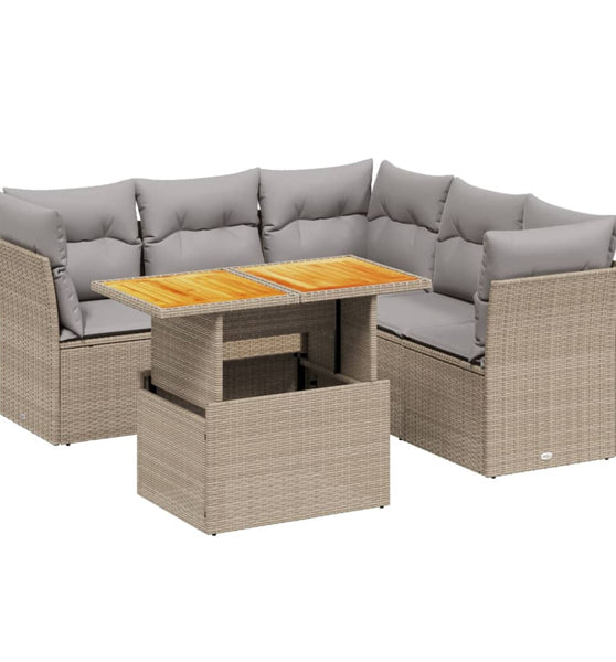 5-tlg. Garten-Sofagarnitur mit Kissen Beige Poly Rattan