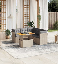 5-tlg. Garten-Sofagarnitur mit Kissen Beige Poly Rattan