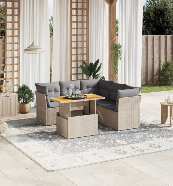 5-tlg. Garten-Sofagarnitur mit Kissen Beige Poly Rattan