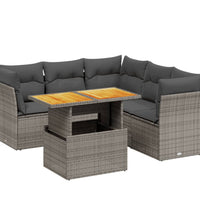 5-tlg. Garten-Sofagarnitur mit Kissen Grau Poly Rattan