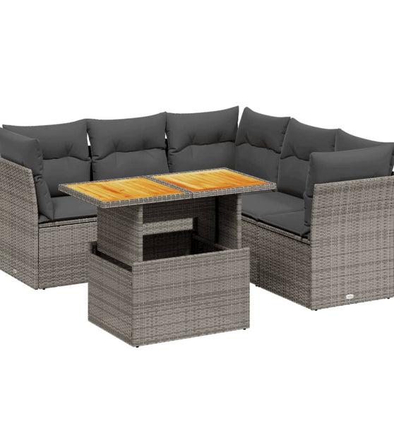 5-tlg. Garten-Sofagarnitur mit Kissen Grau Poly Rattan