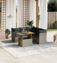 5-tlg. Garten-Sofagarnitur mit Kissen Grau Poly Rattan