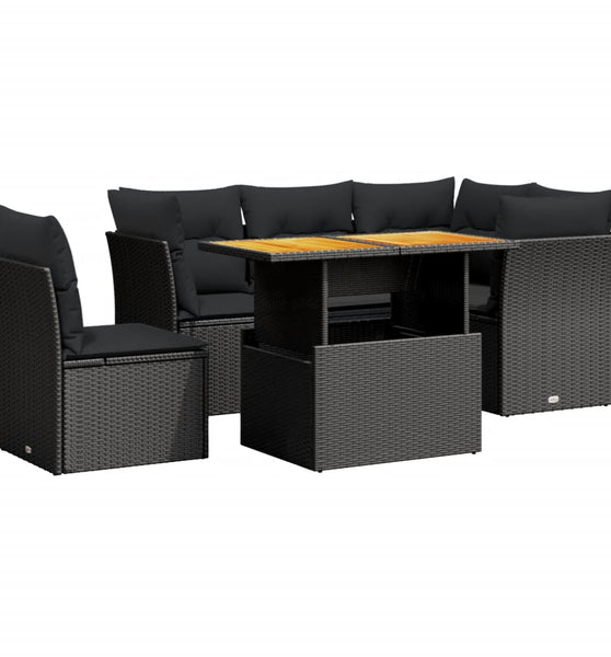 5-tlg. Garten-Sofagarnitur mit Kissen Schwarz Poly Rattan