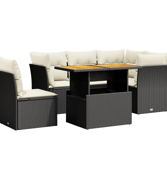 5-tlg. Garten-Sofagarnitur mit Kissen Schwarz Poly Rattan