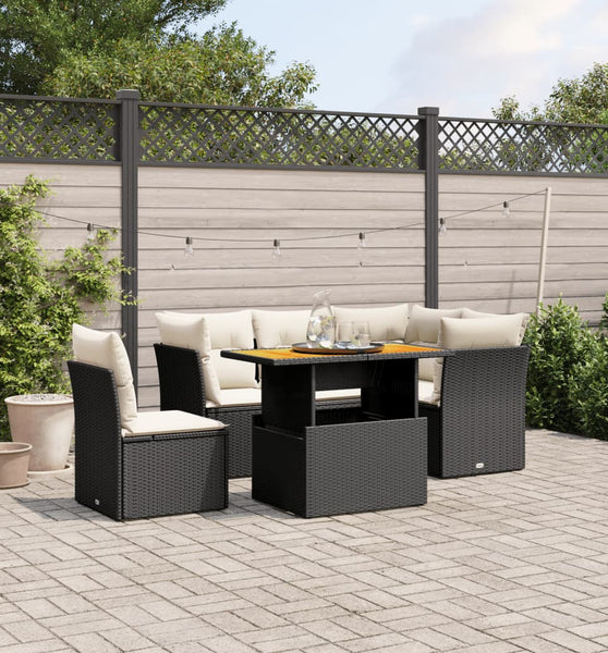 5-tlg. Garten-Sofagarnitur mit Kissen Schwarz Poly Rattan