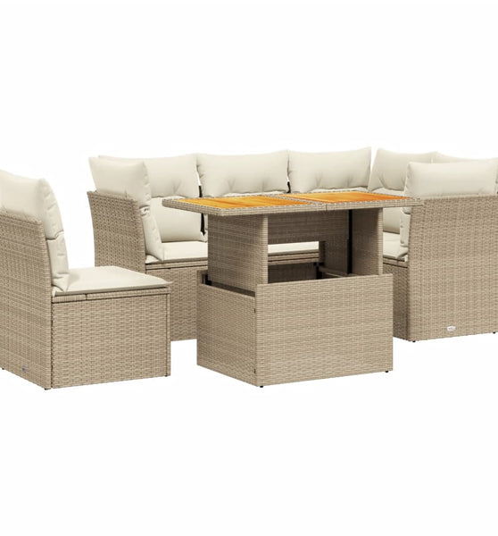 5-tlg. Garten-Sofagarnitur mit Kissen Beige Poly Rattan