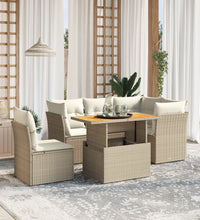 5-tlg. Garten-Sofagarnitur mit Kissen Beige Poly Rattan