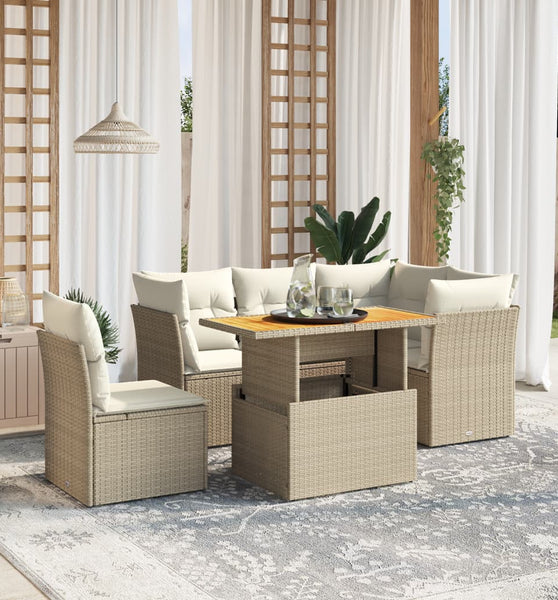 5-tlg. Garten-Sofagarnitur mit Kissen Beige Poly Rattan