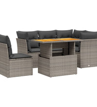 5-tlg. Garten-Sofagarnitur mit Kissen Grau Poly Rattan