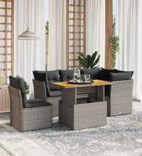 5-tlg. Garten-Sofagarnitur mit Kissen Grau Poly Rattan
