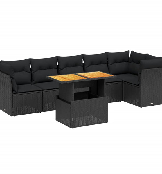 7-tlg. Garten-Sofagarnitur mit Kissen Schwarz Poly Rattan