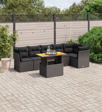 7-tlg. Garten-Sofagarnitur mit Kissen Schwarz Poly Rattan