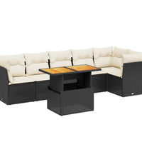 7-tlg. Garten-Sofagarnitur mit Kissen Schwarz Poly Rattan