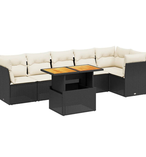 7-tlg. Garten-Sofagarnitur mit Kissen Schwarz Poly Rattan