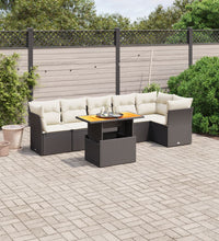 7-tlg. Garten-Sofagarnitur mit Kissen Schwarz Poly Rattan
